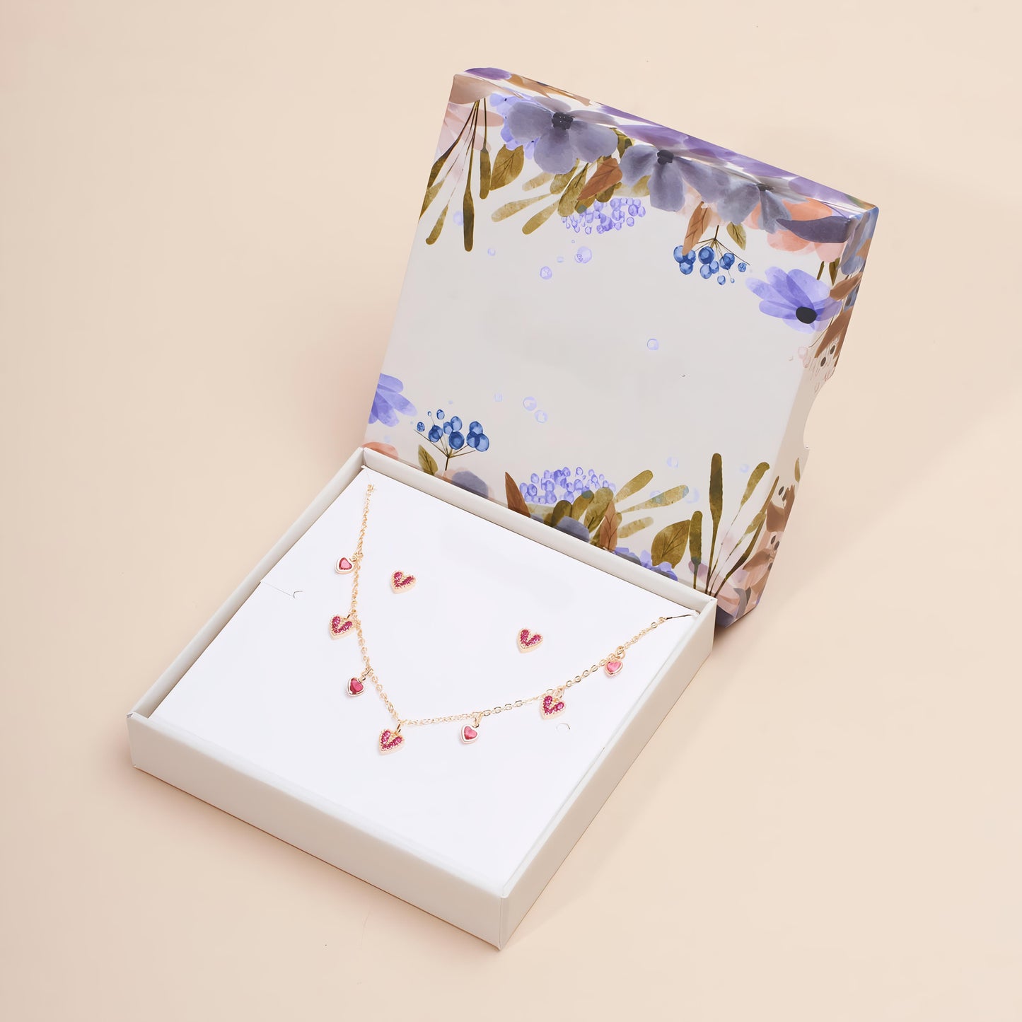 Ruby Kiss Necklace and Earrings Set by Gleamy