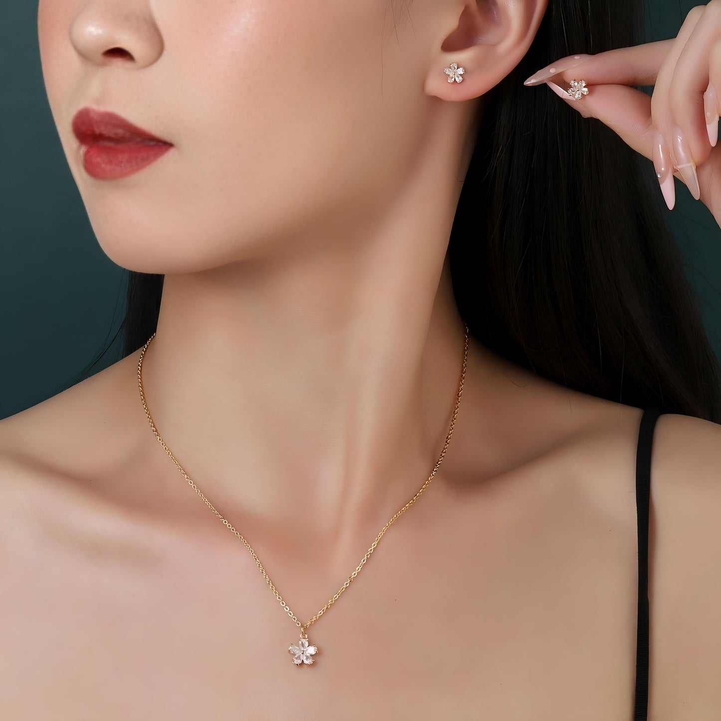 Flower Dream Necklace and Earrings Set by Gleamy