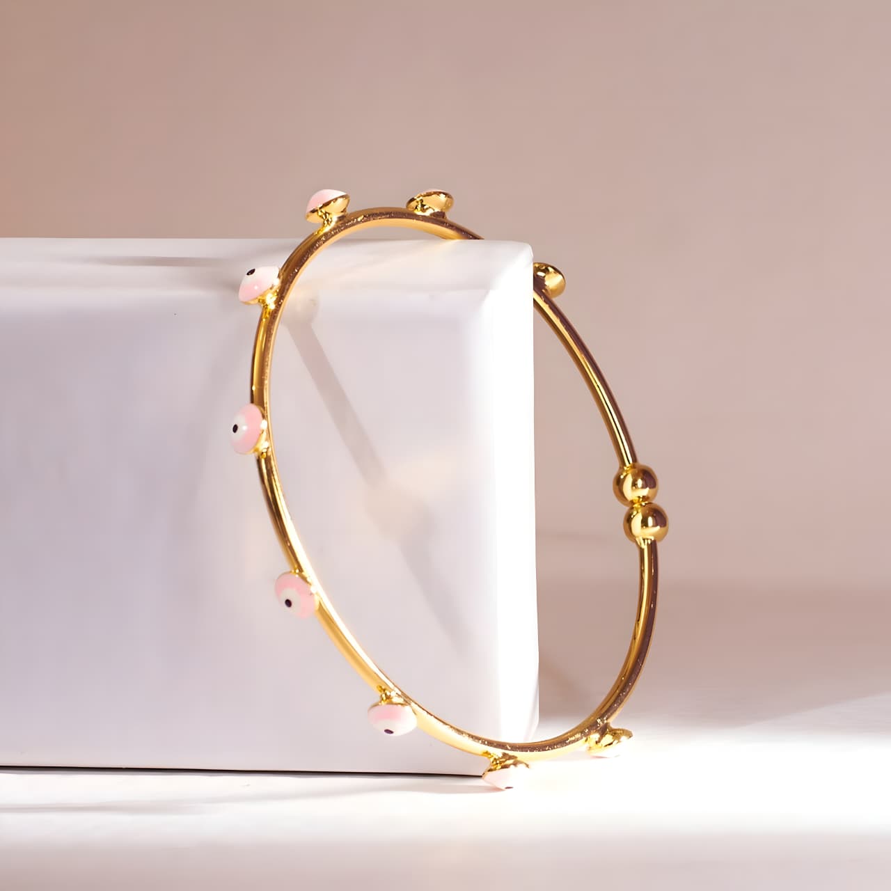 Traditional Pink Evil Eye Bangle by GLEAMY