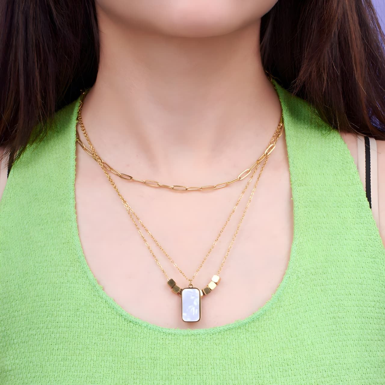 White Marble Gold Necklace by Gleamy