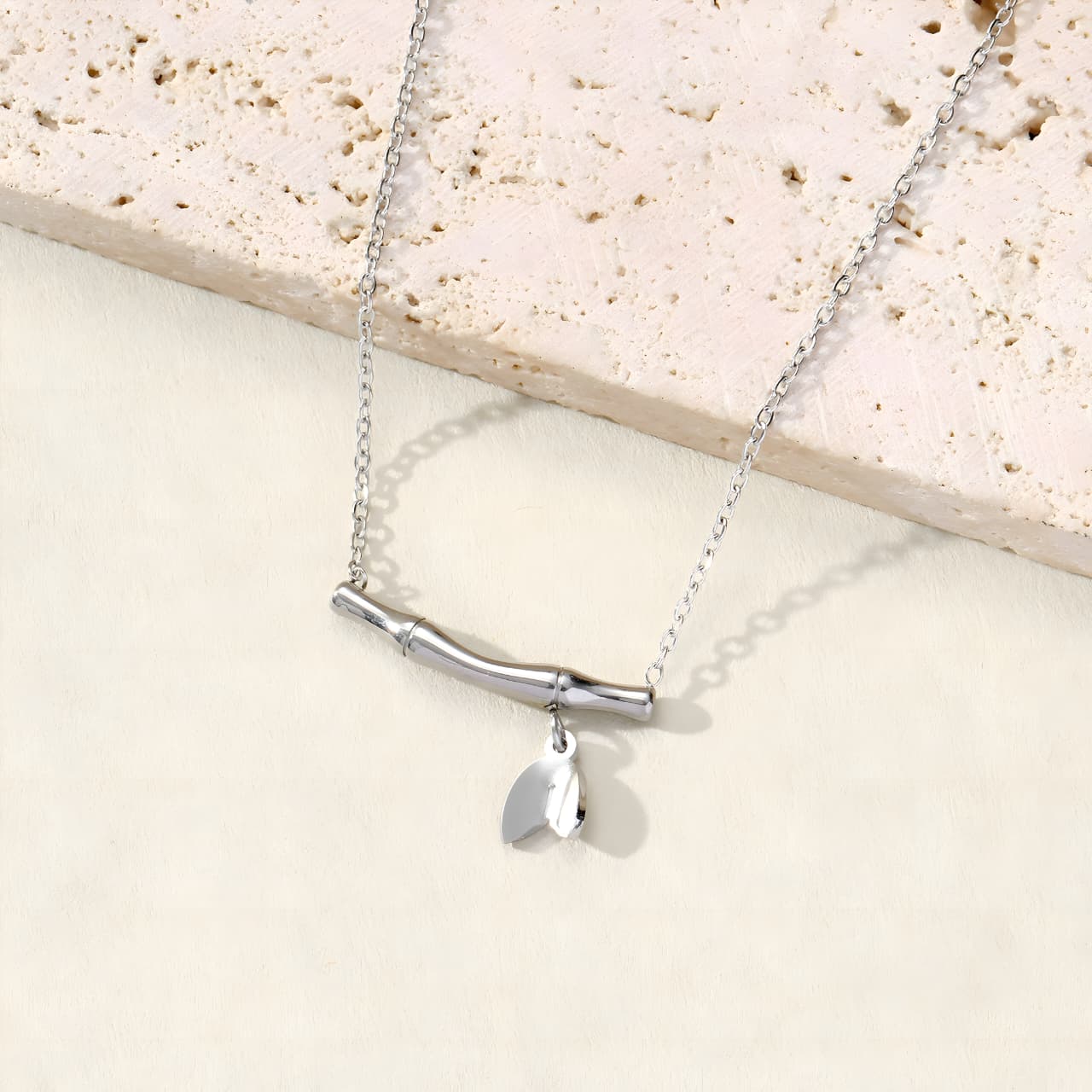 Bamboo Bloom Silver Necklace by Gleamy