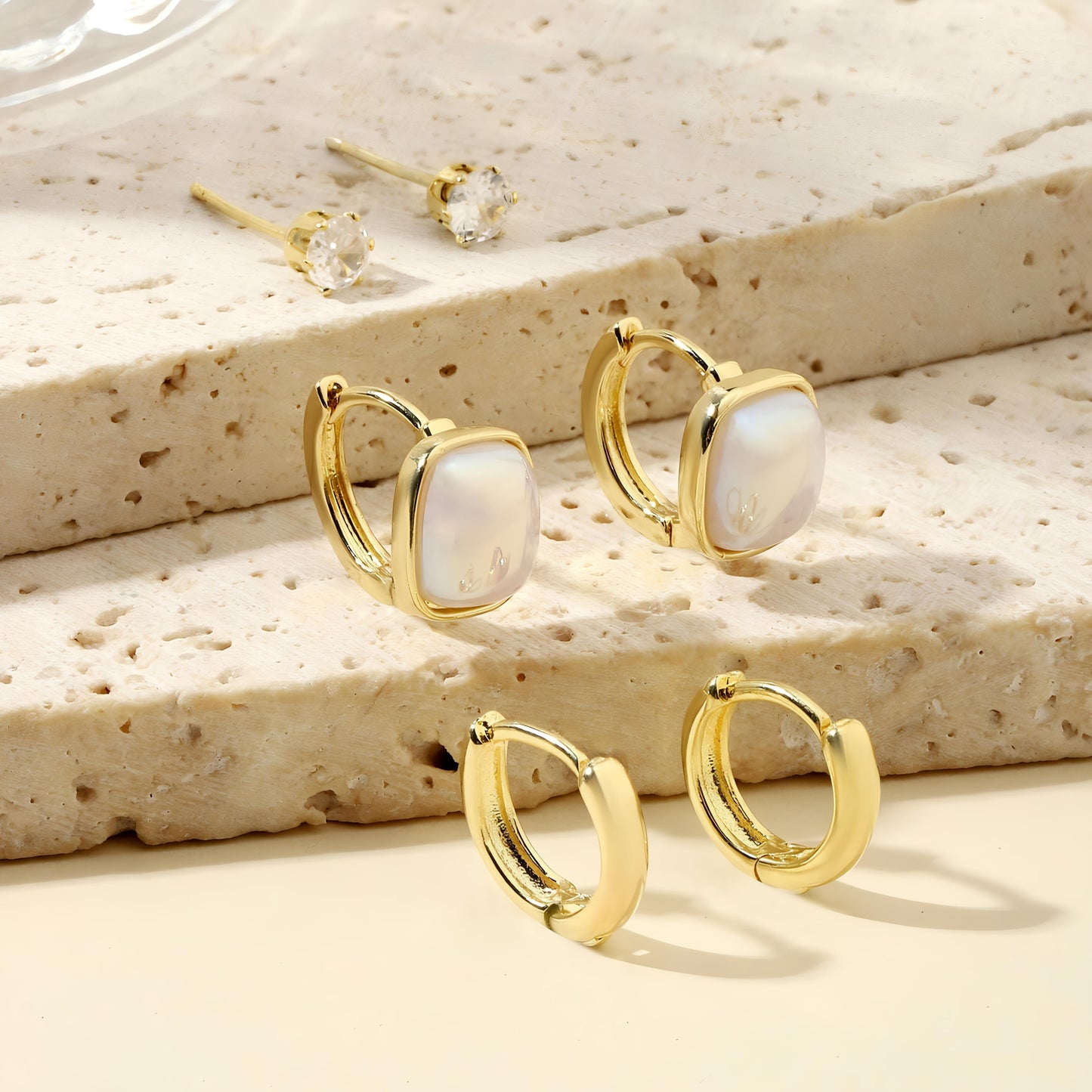 Set of 3 Keshi Pearl Earrings by GLEAMY