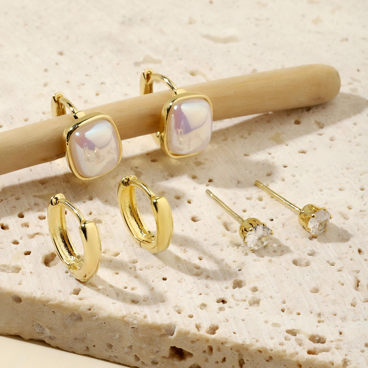 Set of 3 Keshi Pearl Earrings by GLEAMY