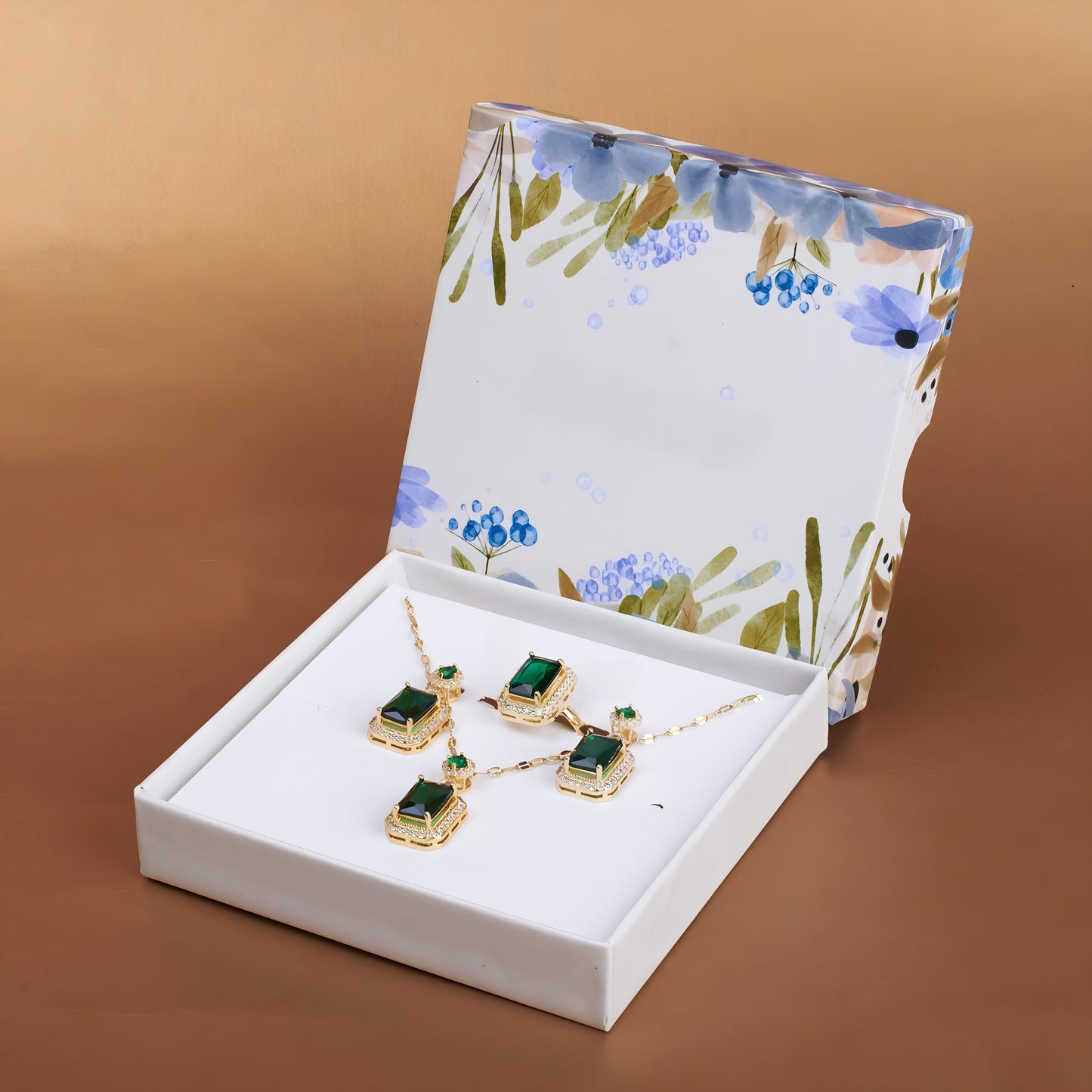 Ana De Armas Green Emerald Necklace and Earrings Set - 18K Gold Plated by Gleamy