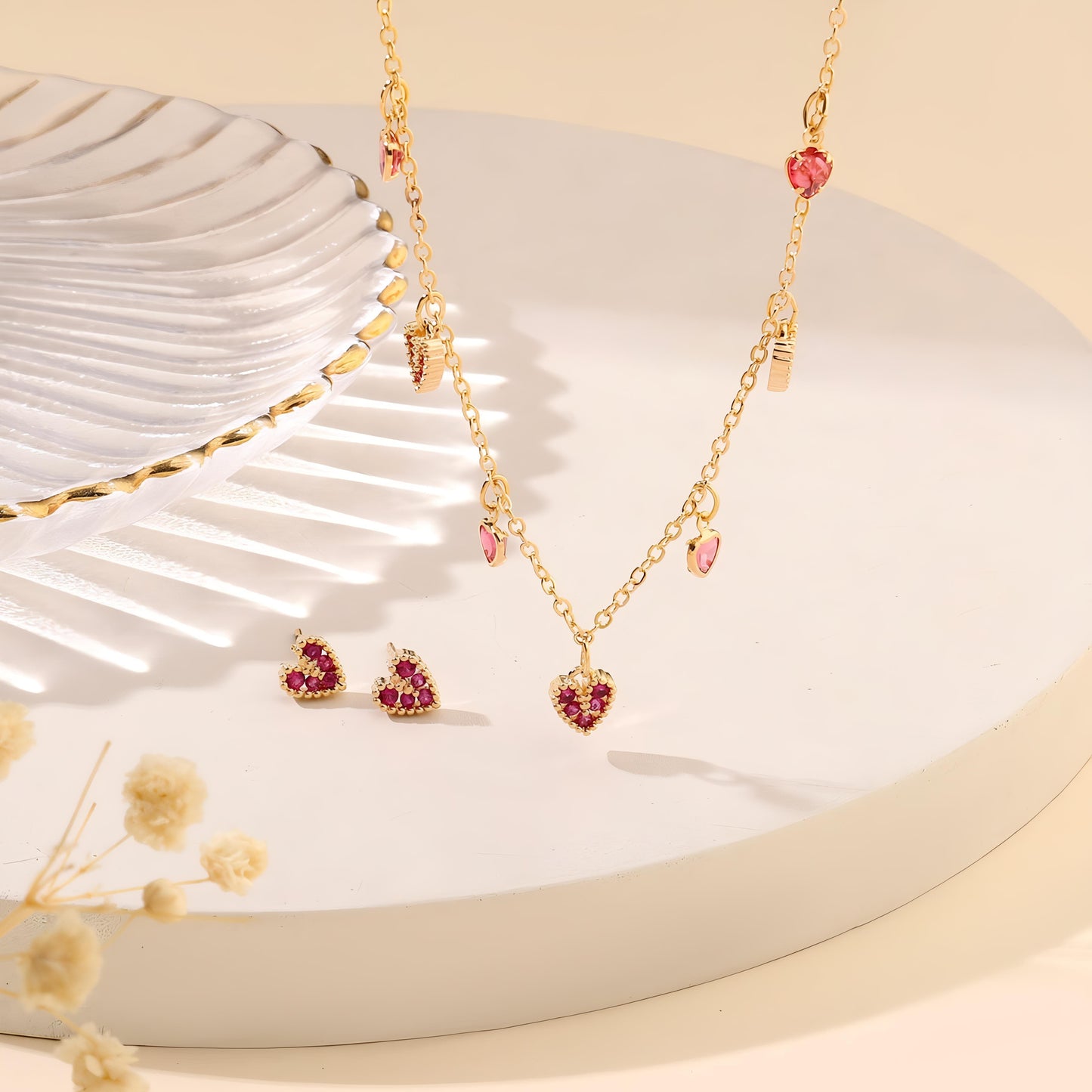 Ruby Kiss Necklace and Earrings Set by Gleamy