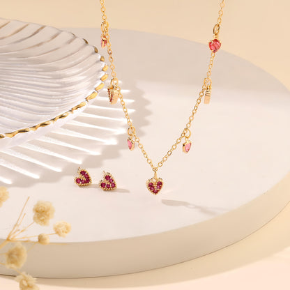 Ruby Kiss Necklace and Earrings Set by Gleamy