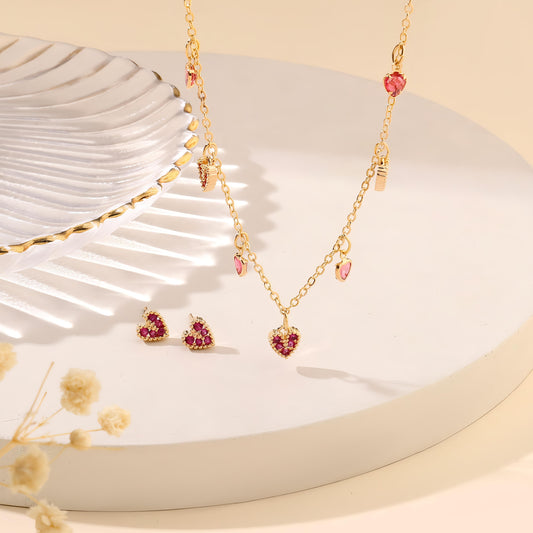 Ruby Kiss Necklace and Earrings Set by Gleamy