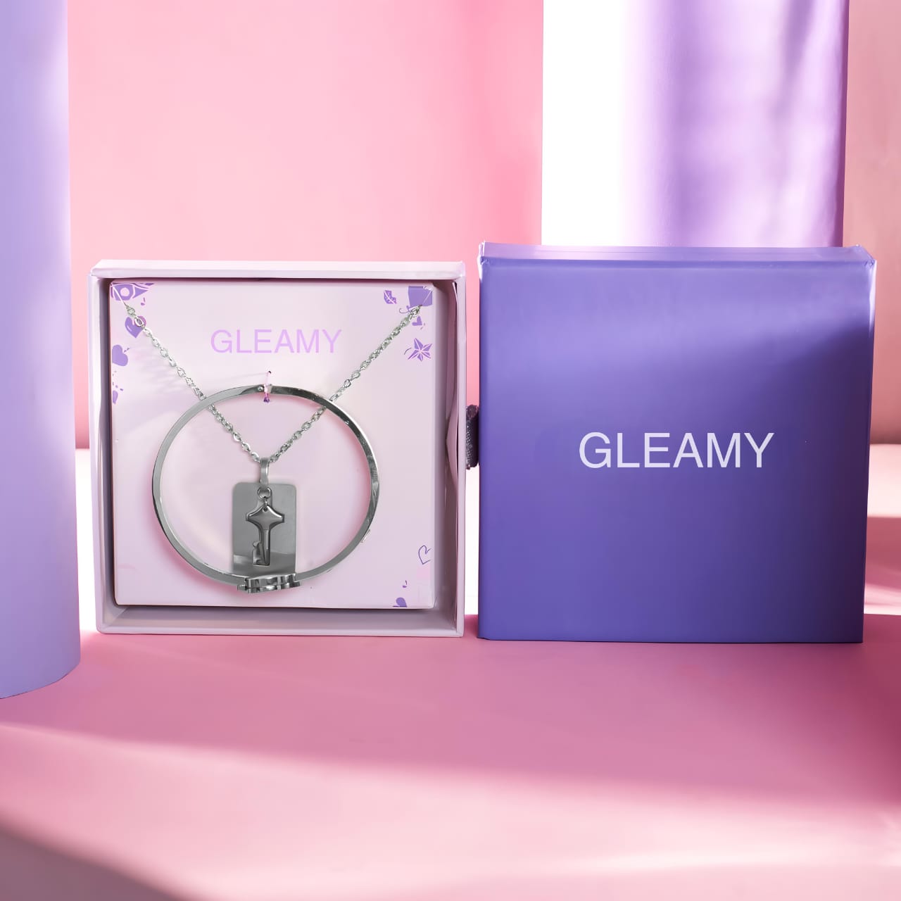 Silver Lock and Key Love Bracelet and Necklace set by Gleamy