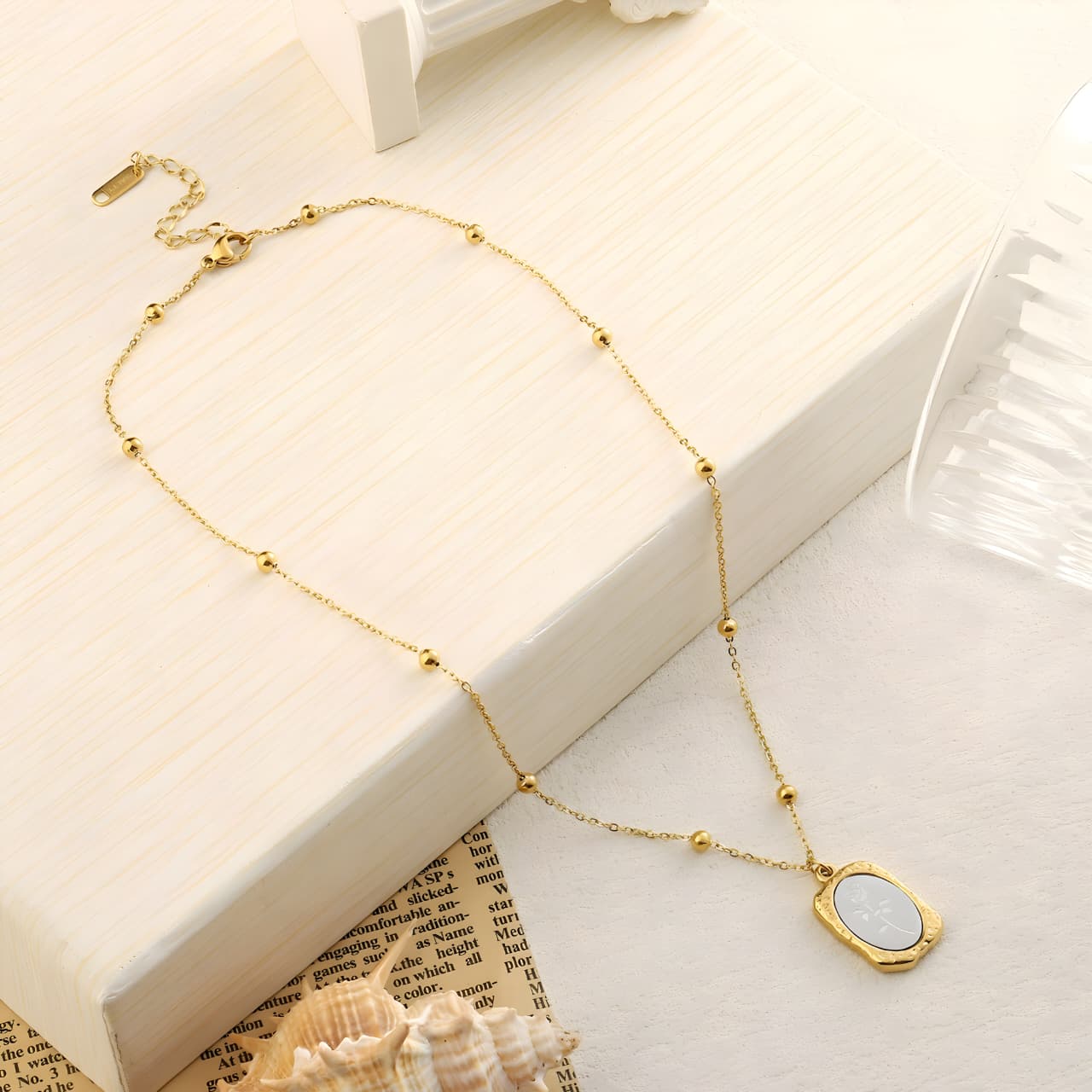 Mystical Rose Charm Gold Necklace by Gleamy