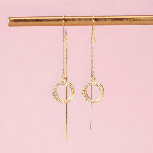 Zirconia Hollow Glam Threader Earrings by Gleamy