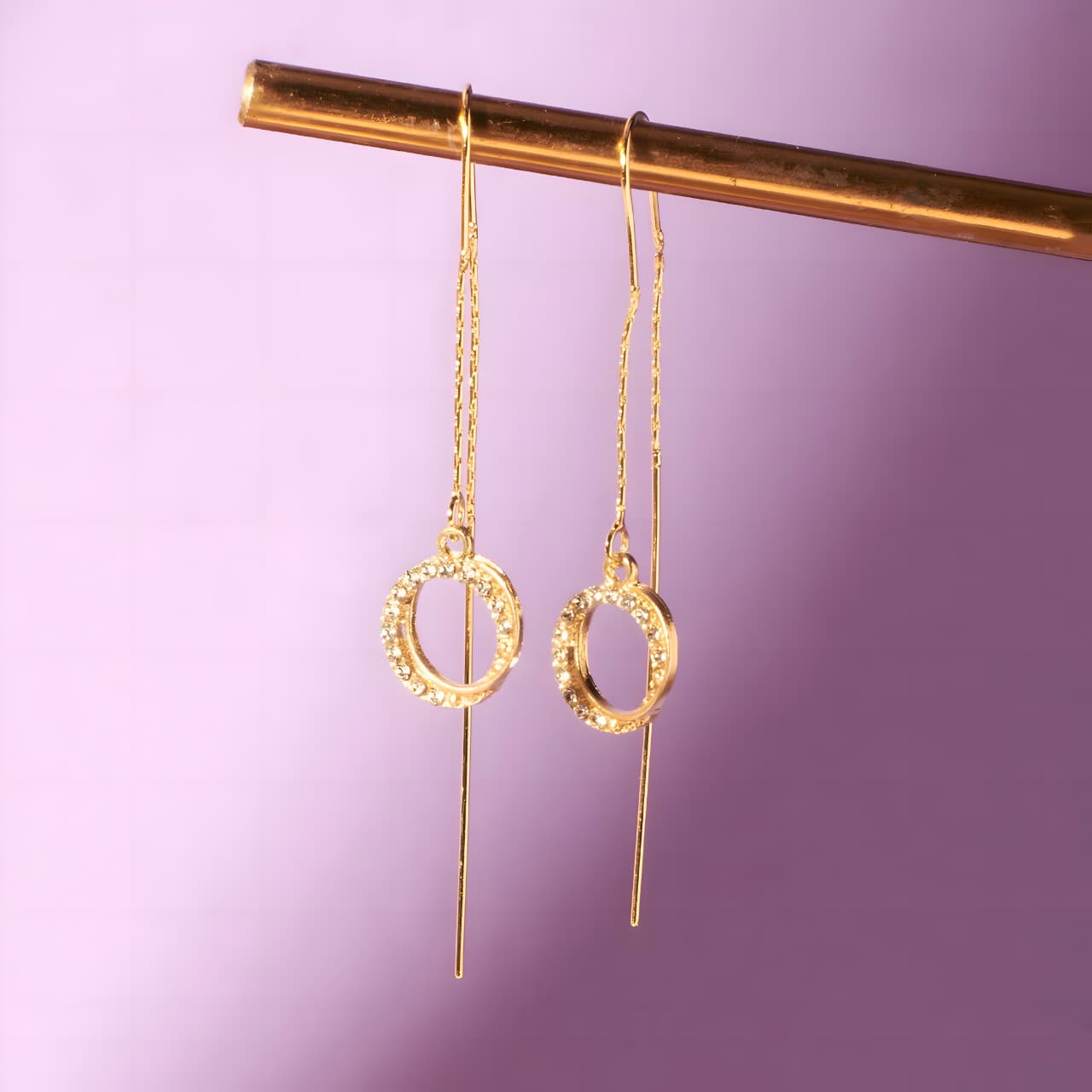 Zirconia Hollow Glam Threader Earrings by Gleamy