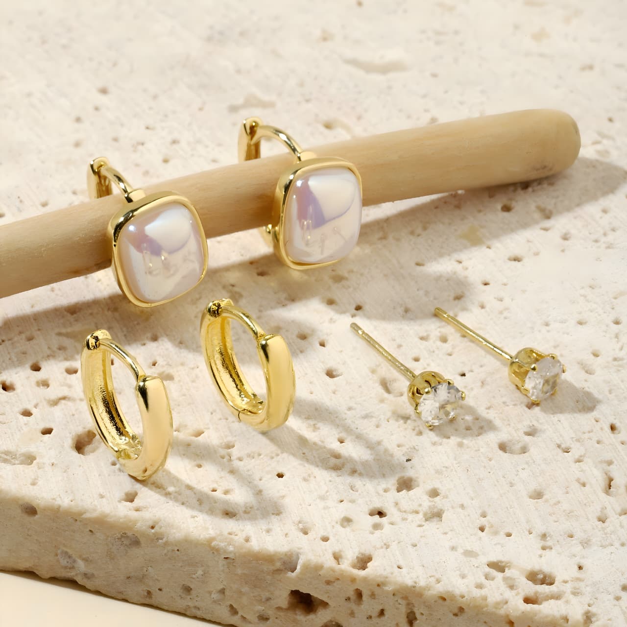 Set of 3 Keshi Pearl Earrings by Gleamy