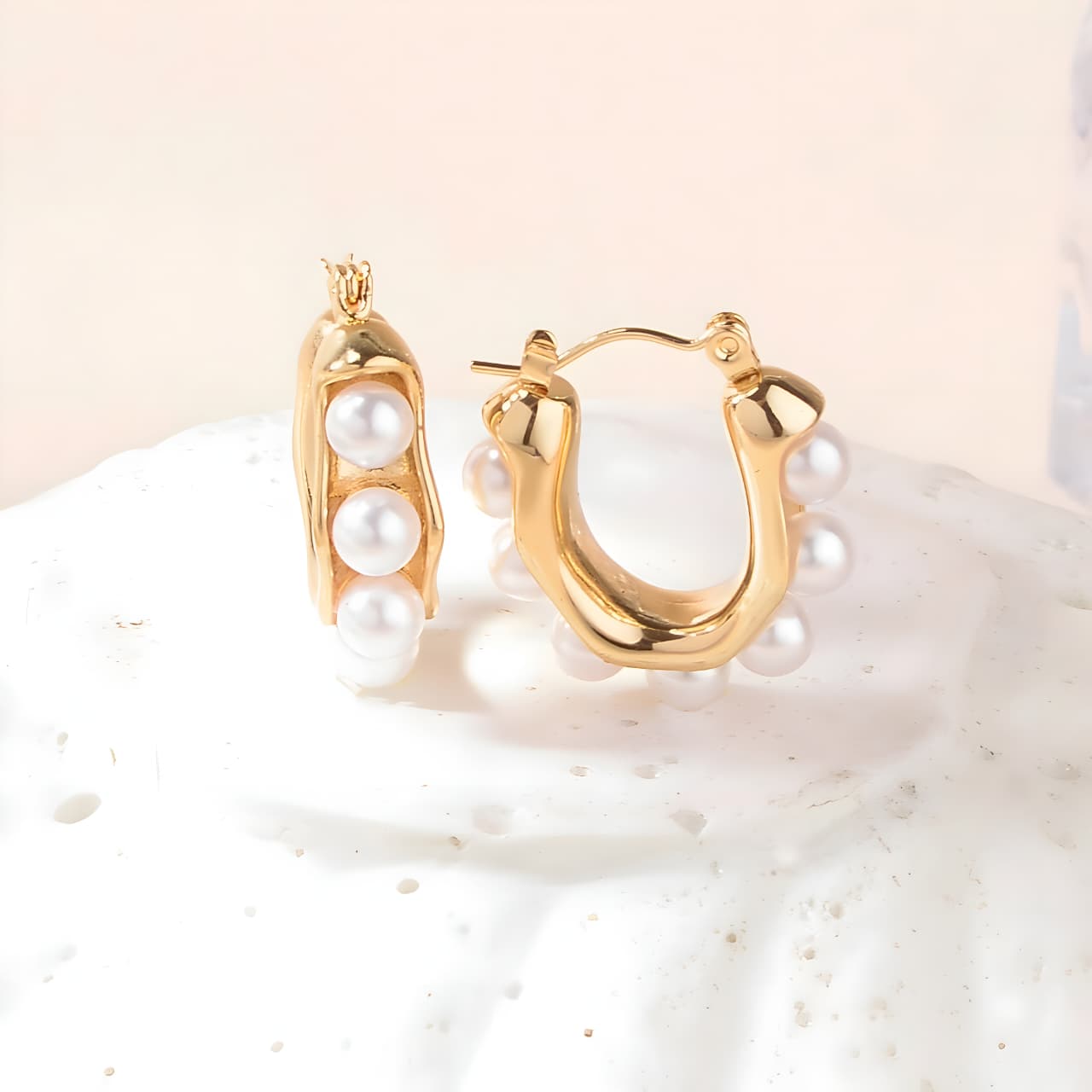 Lustrous Pearl Gold Earrings by Gleamy