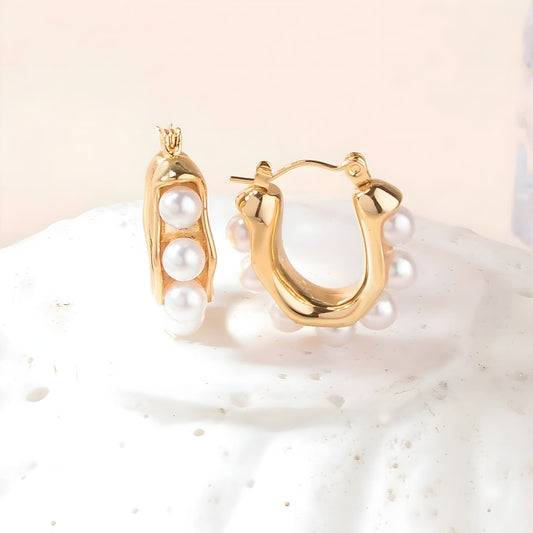 Lustrous Pearl Gold Earrings by Gleamy