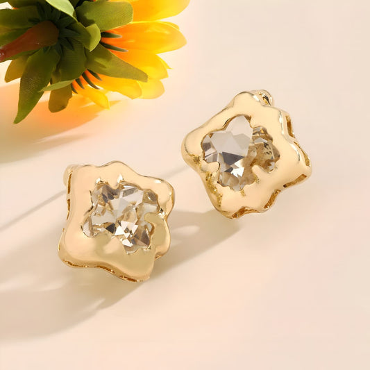 Perky Crystal Gold Stud Earring by Gleamy