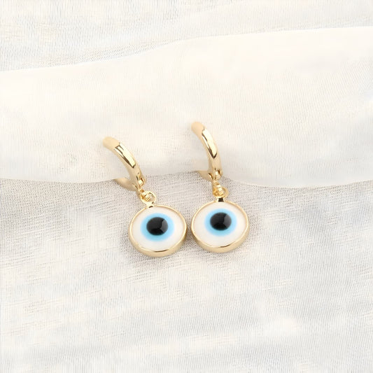 Evil Eyes Gold Brim Wind Drop Earrings - Light Blue by Gleamy