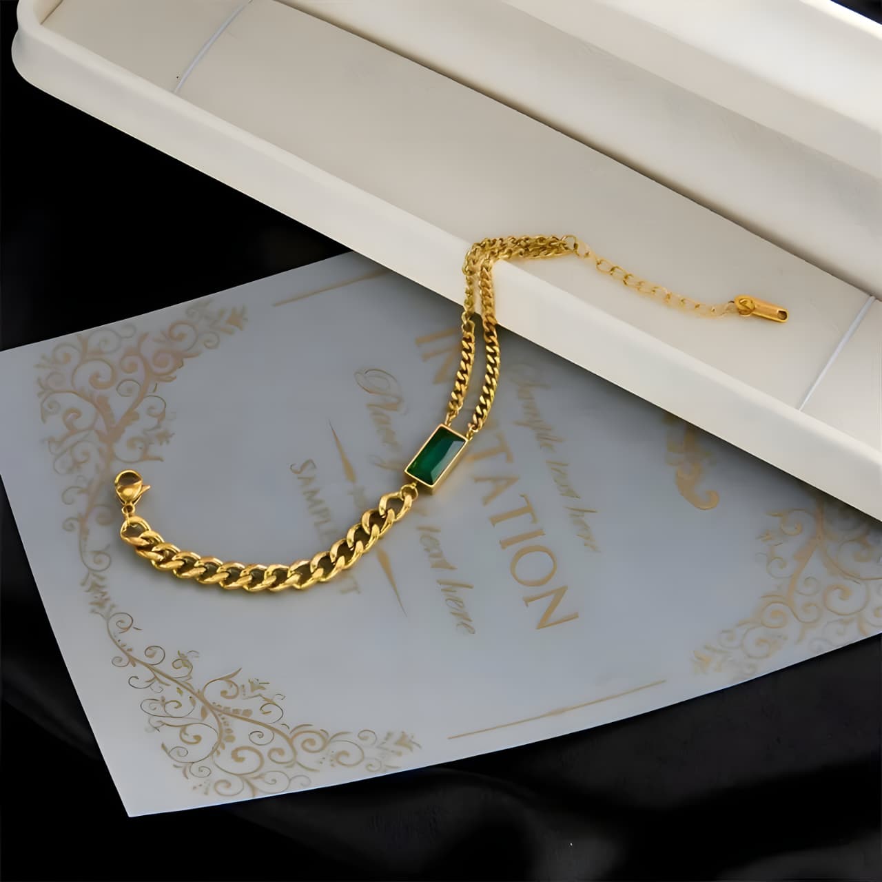 Lustrous Emerald Bracelet and Necklace Set by Gleamy