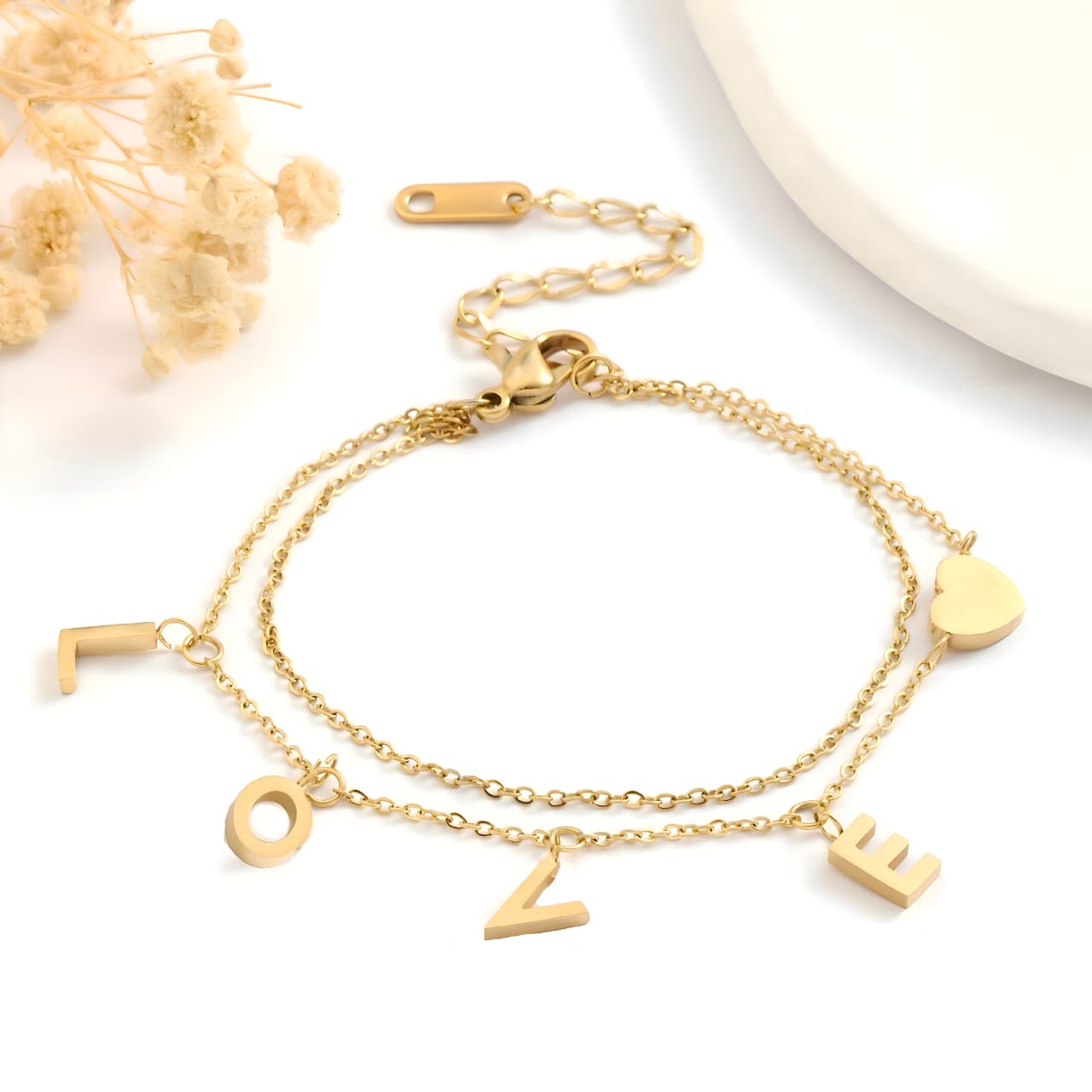 LOVE Heart Gold Bracelet by Gleamy