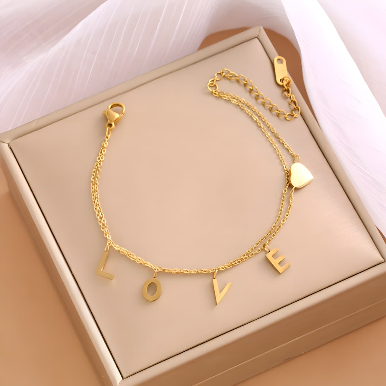 LOVE Heart Gold Bracelet by Gleamy