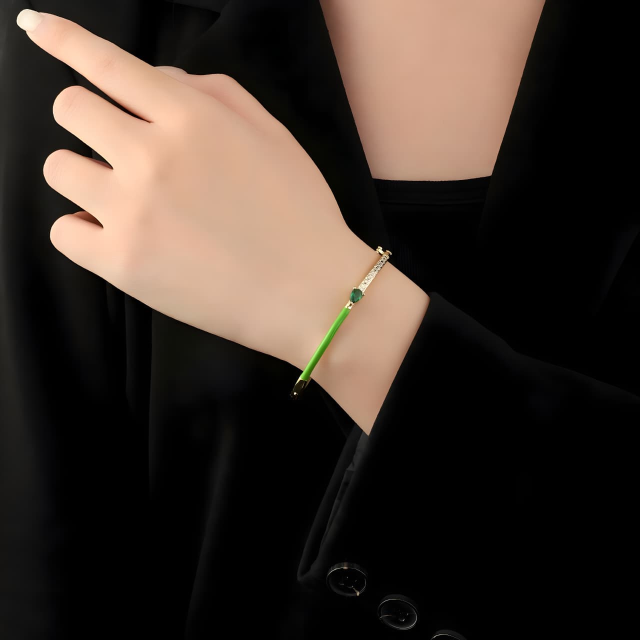 Delicate Blossom Bangle -Green by Gleamy