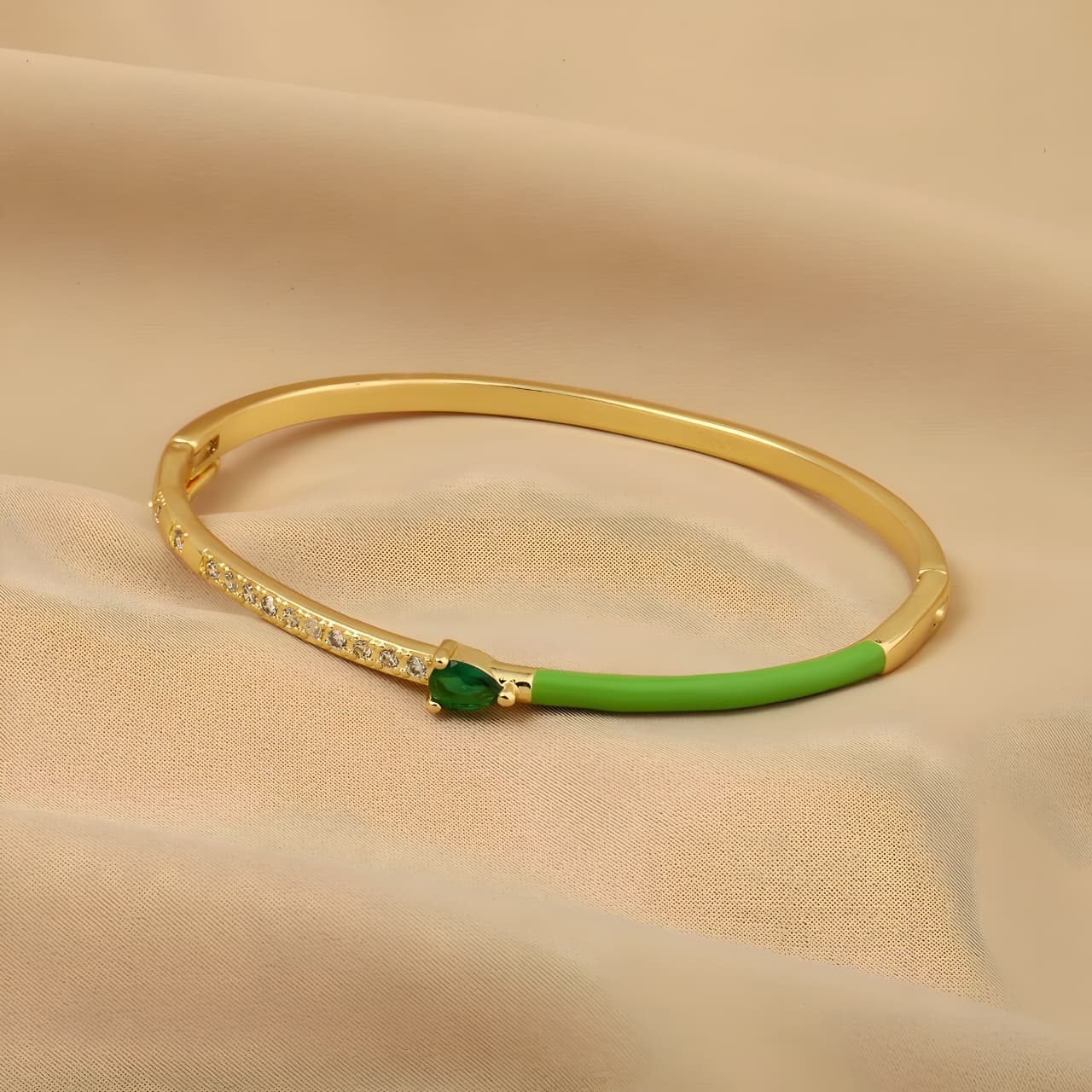Delicate Blossom Bangle -Green by Gleamy