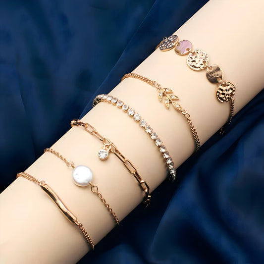 Set of 6 Minimal Chic and elegant Bracelet Combo by Gleamy