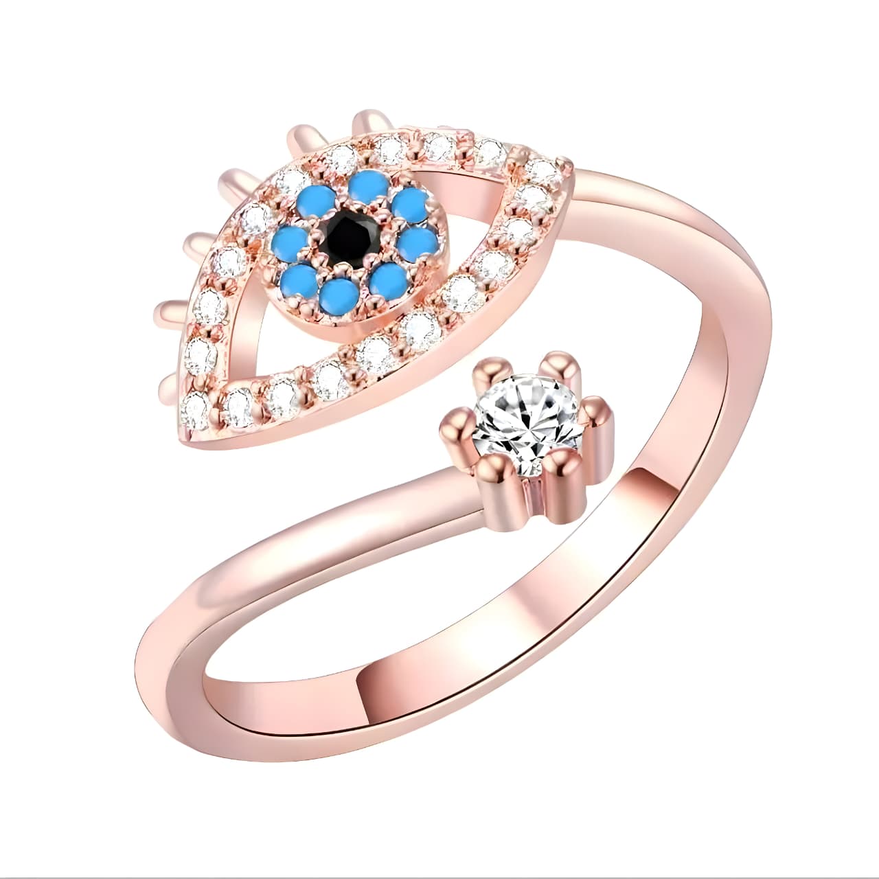 Cute Evil Eye Adjustable Ring - Rose Gold by Gleamy