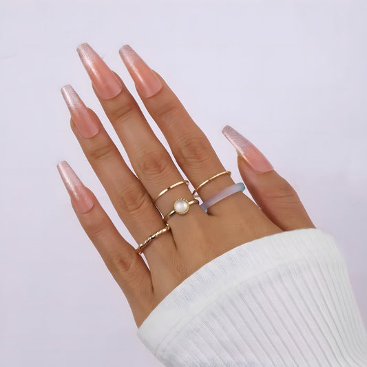 Set Of 6 Golden Sage Rings by Gleamy