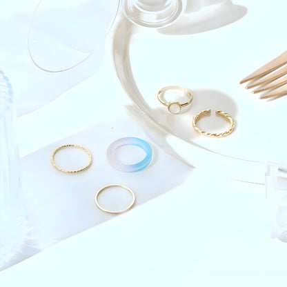 Set Of 5 Golden Sage Rings by Gleamy