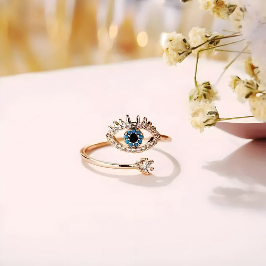 Cute Evil Eye Adjustable Ring - Rose Gold by Gleamy