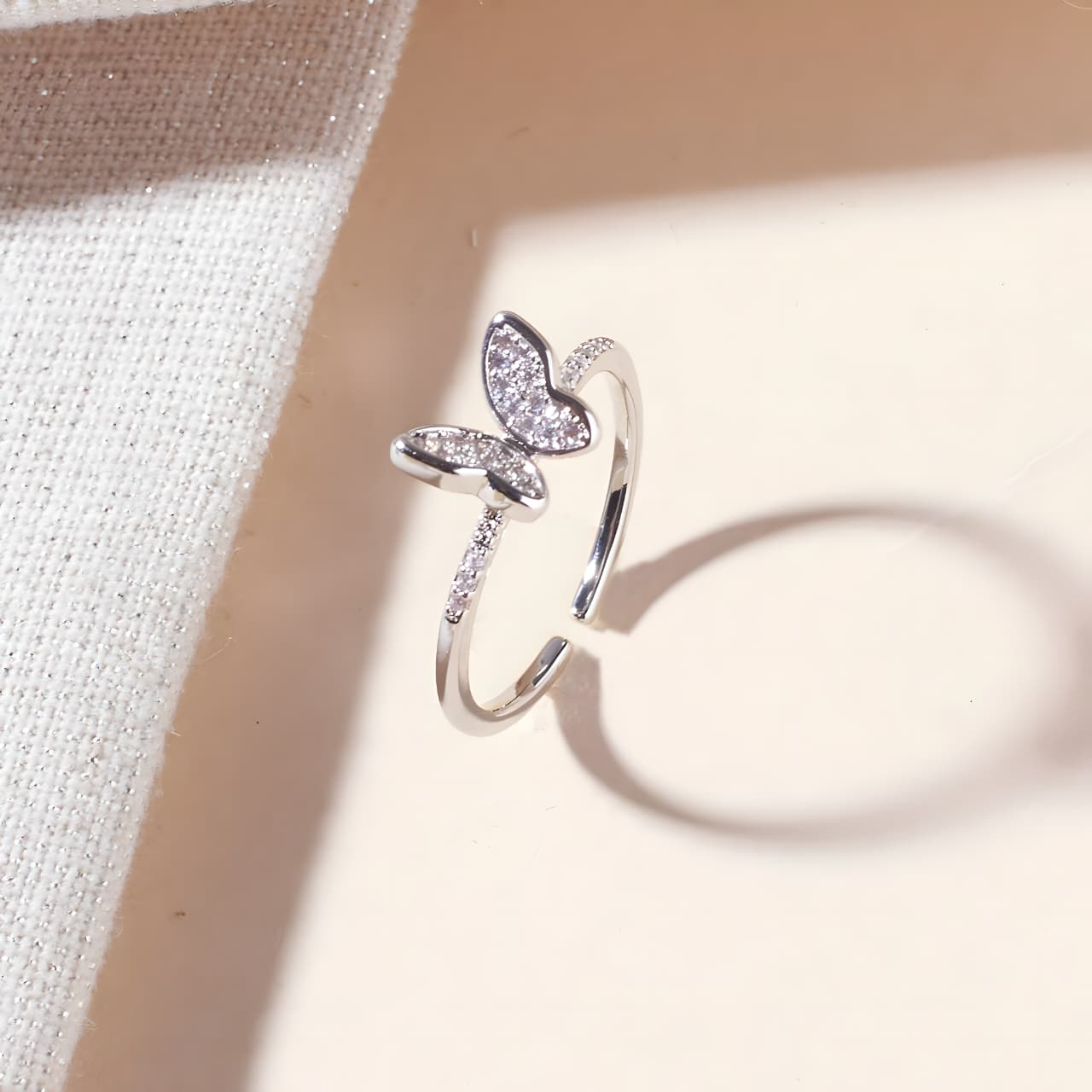 Hollis Studded Butterfly Silver Ring by Gleamy