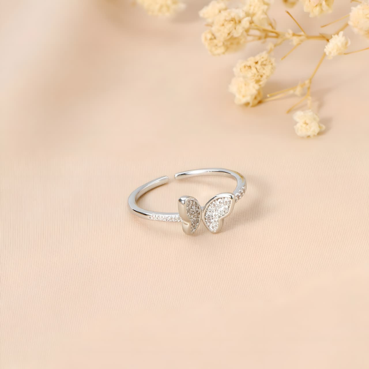 Hollis Studded Butterfly Silver Ring by Gleamy