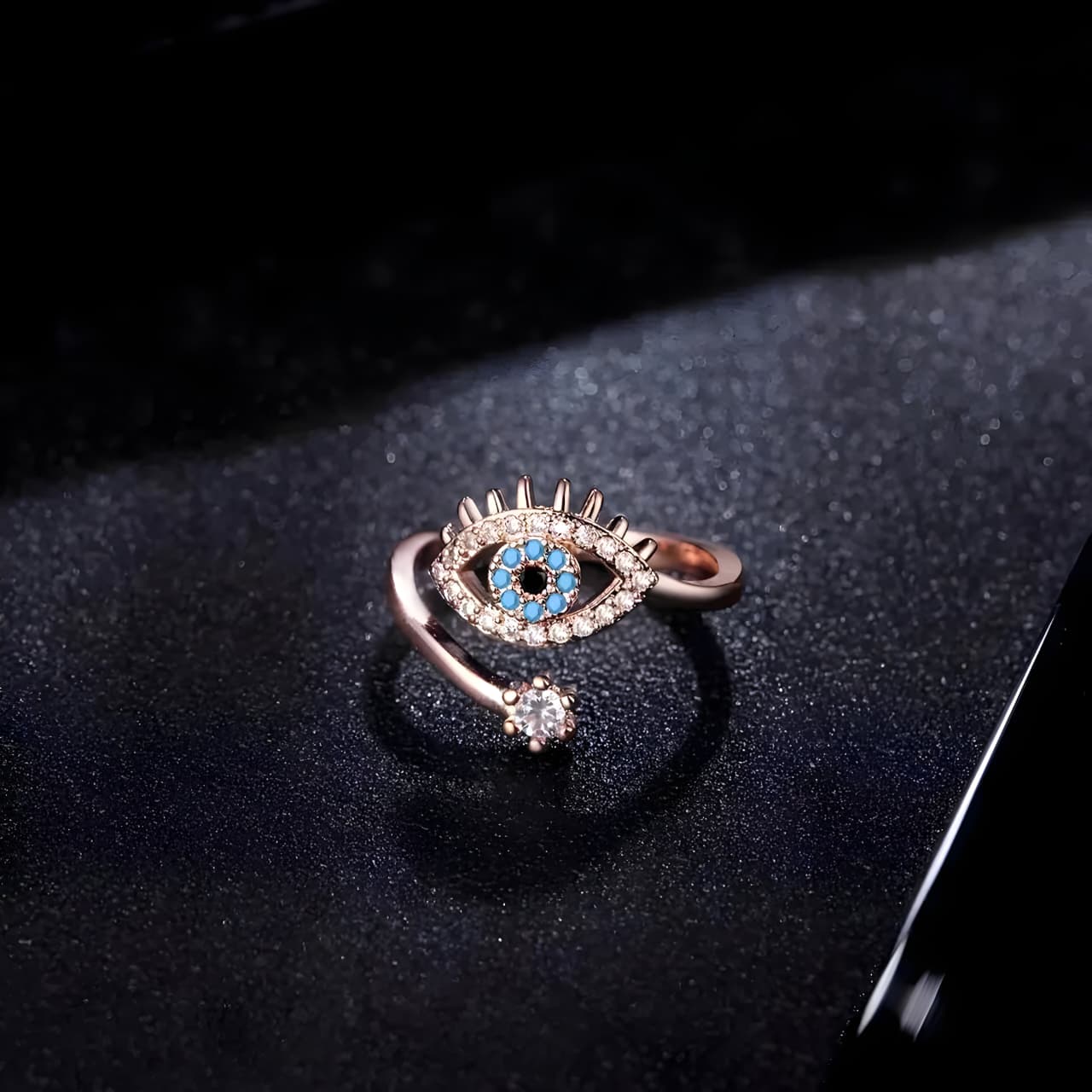 Cute Evil Eye Adjustable Ring - Rose Gold by Gleamy
