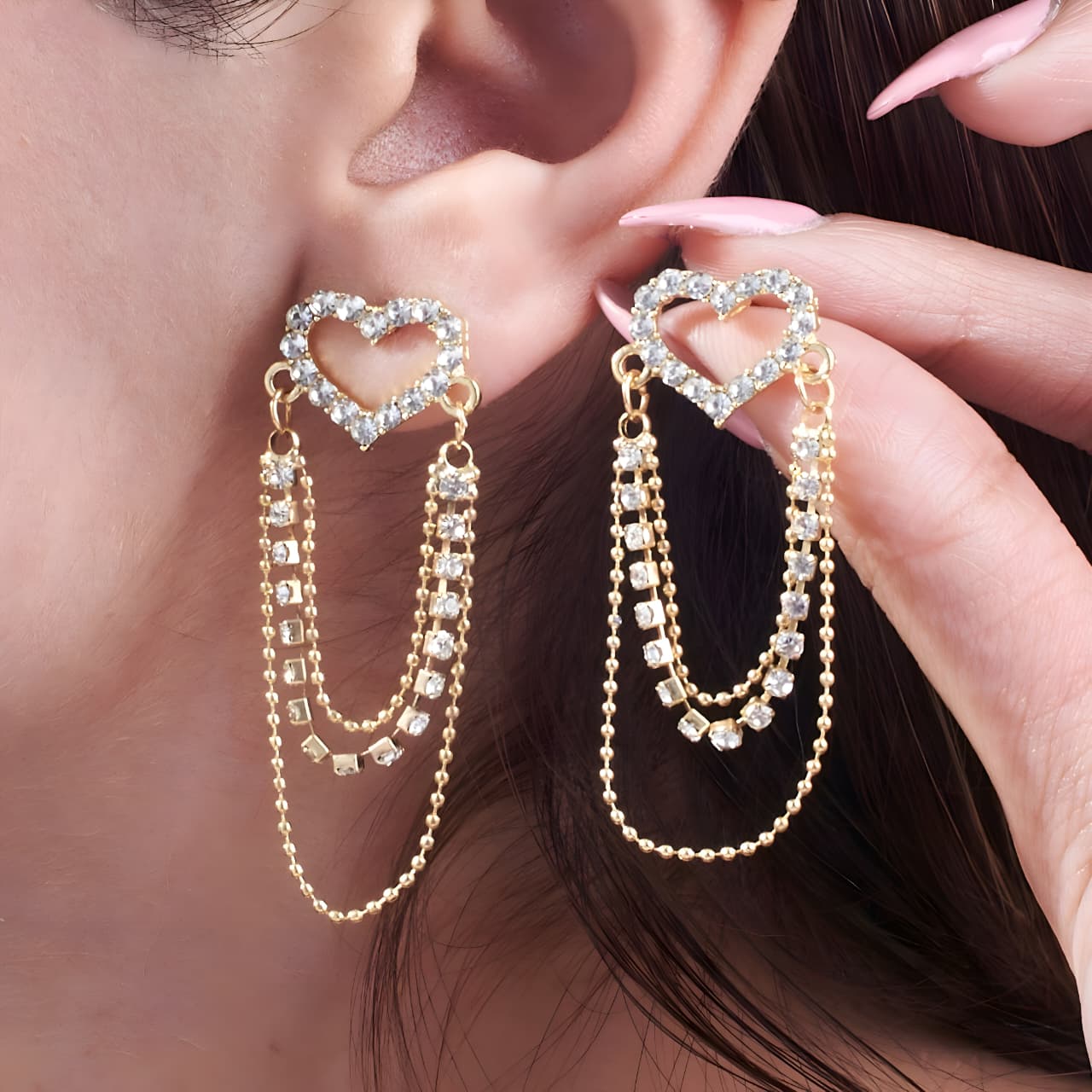 Elegant Heart Chain Earrings by Gleamy