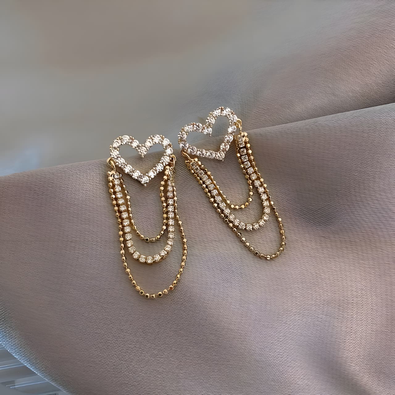 Elegant Heart Chain Earrings by Gleamy