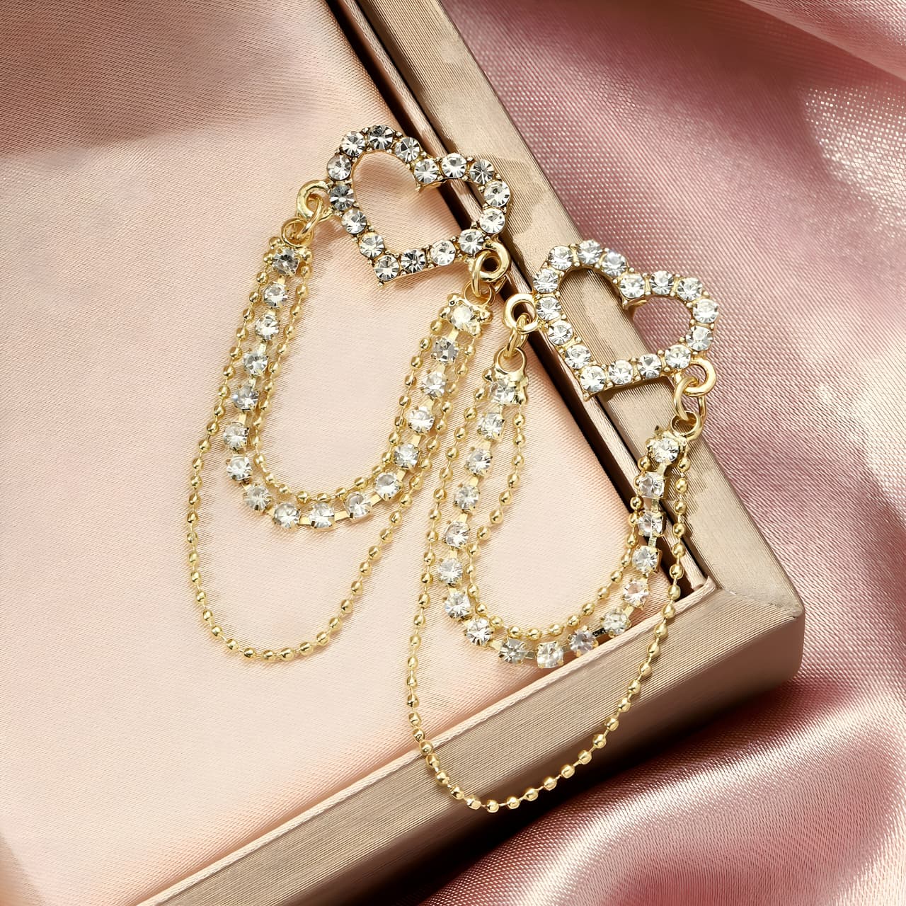 Elegant Heart Chain Earrings by Gleamy