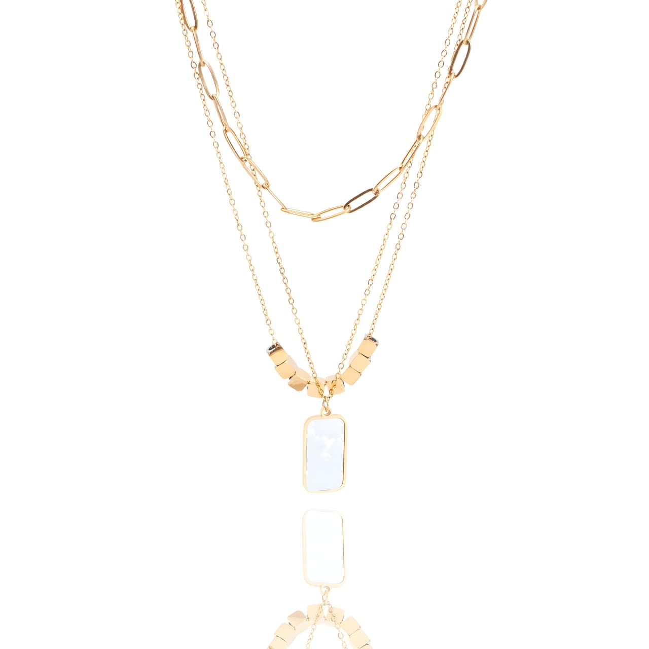 White Marble Gold Necklace by Gleamy