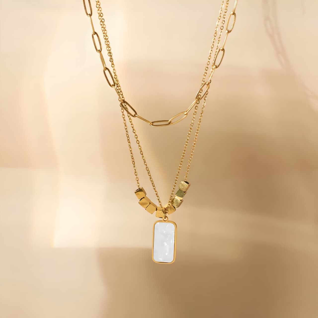 White Marble Gold Necklace by Gleamy