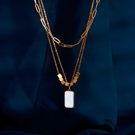 White Marble Gold Necklace by Gleamy
