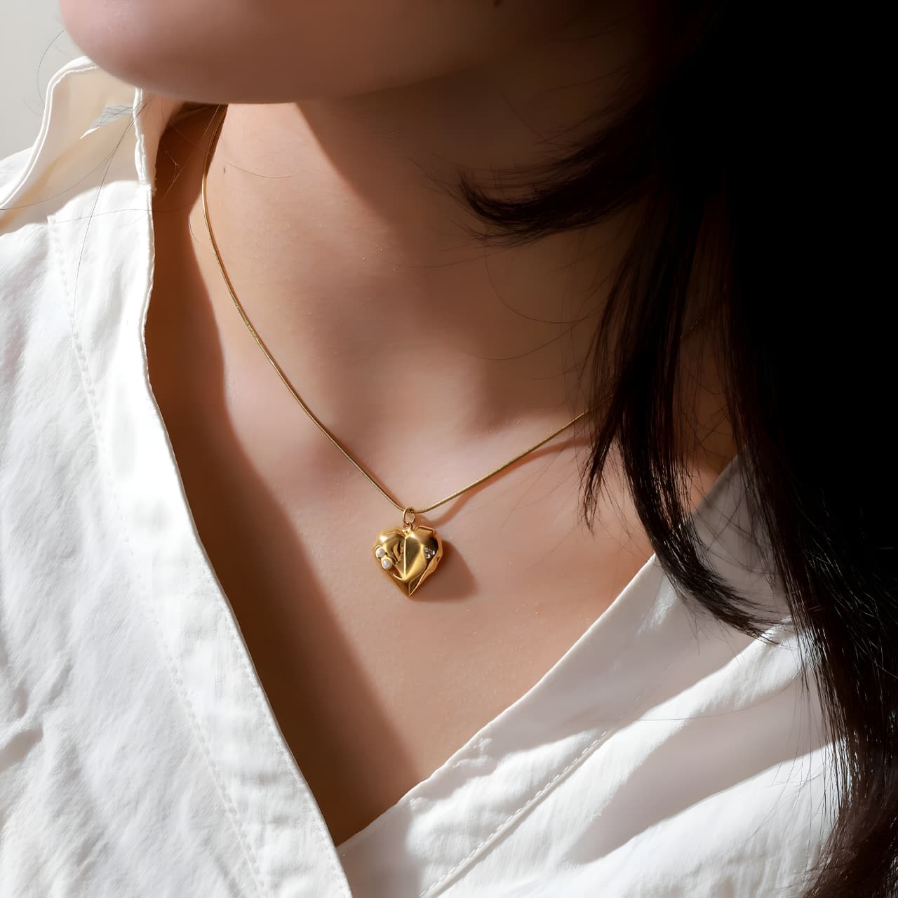 Heart Golden Necklace by Gleamy