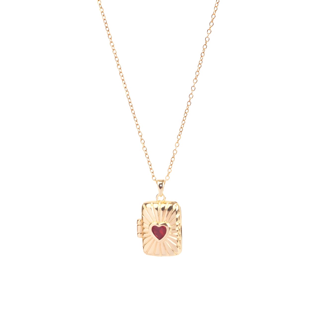Sunburst Red Heart Locket Necklace by Gleamy