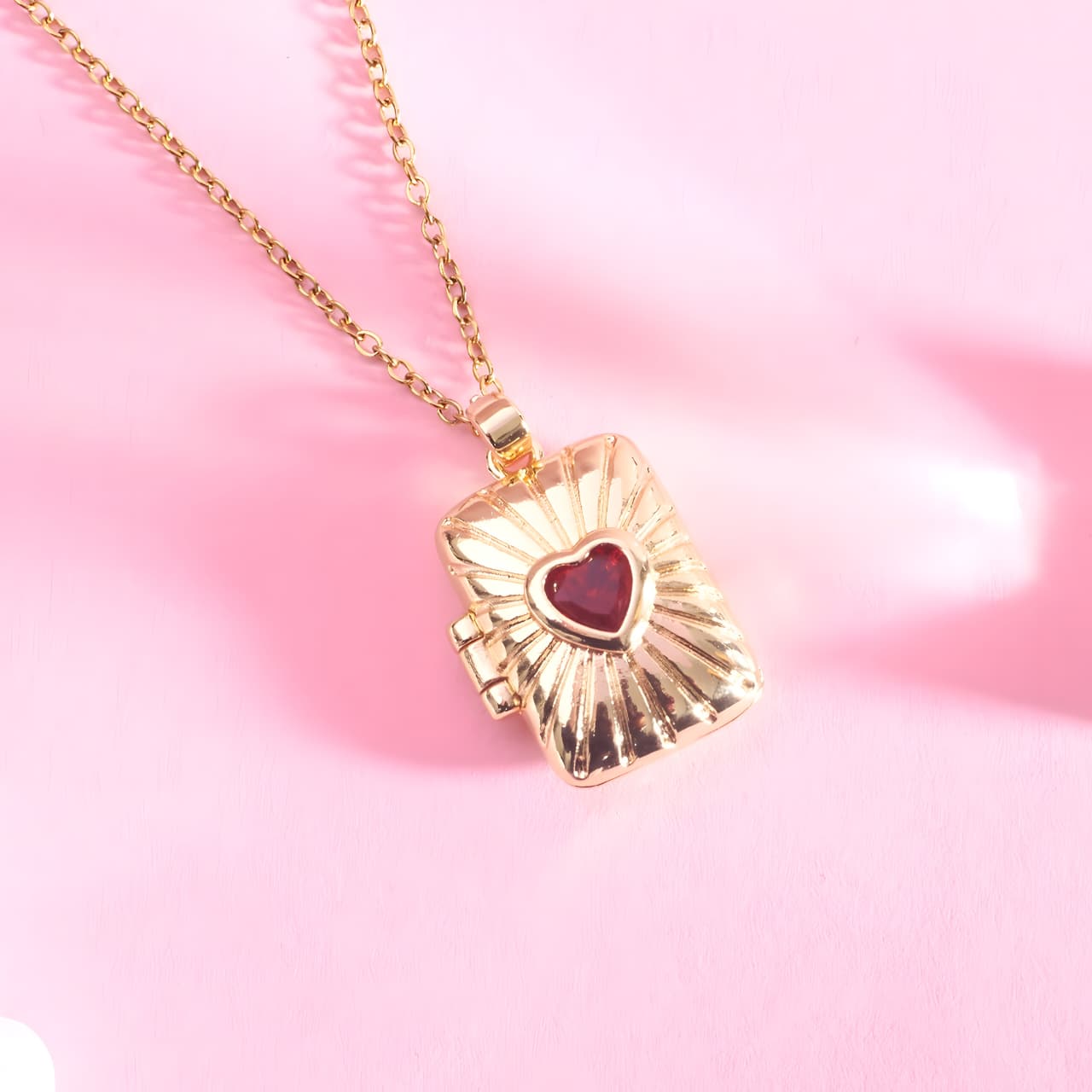 Sunburst Red Heart Locket Necklace by Gleamy