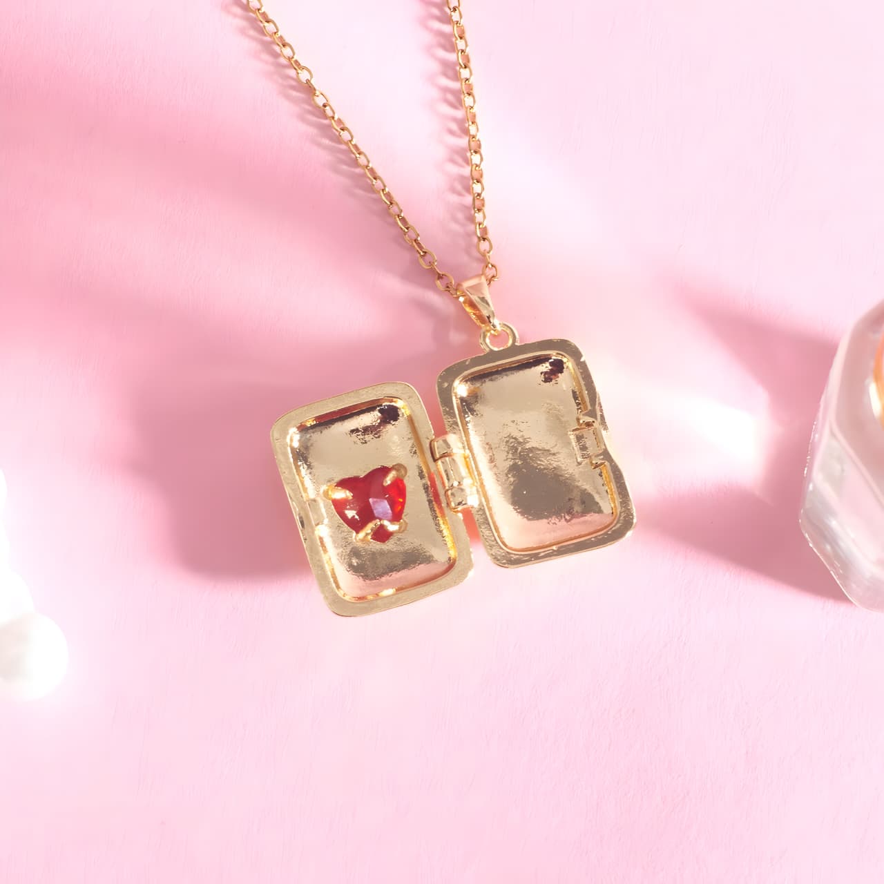 Sunburst Red Heart Locket Necklace by Gleamy