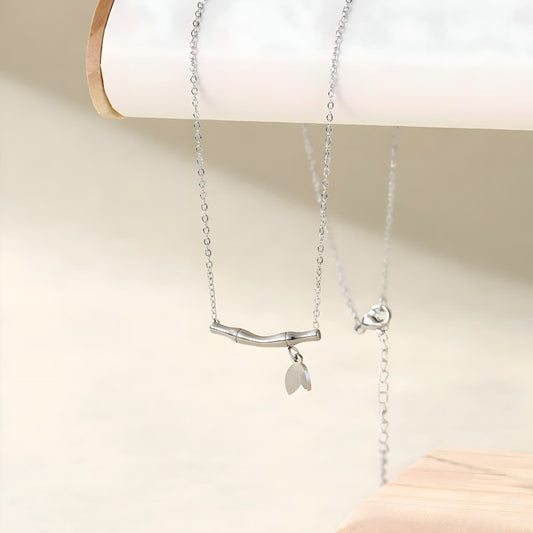 Bamboo Bloom Silver Necklace by Gleamy