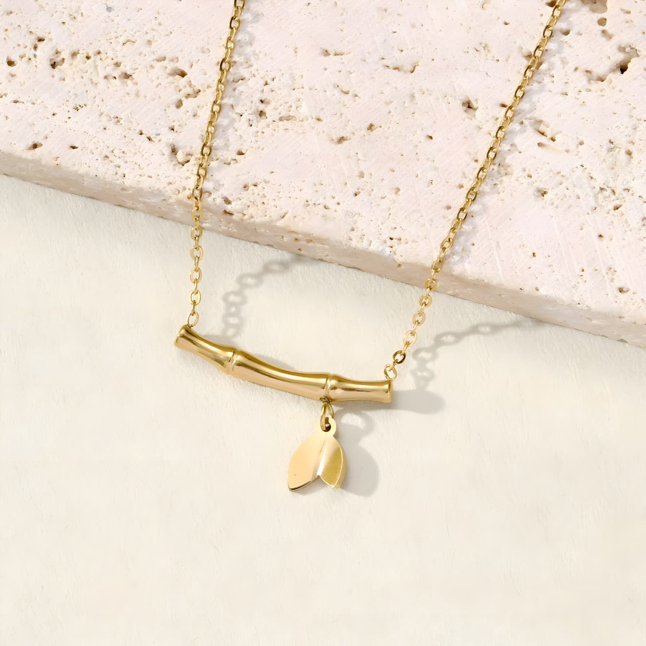 Bamboo Bloom Golden Necklace by Gleamy