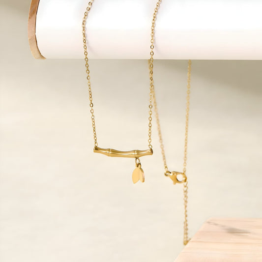 Bamboo Bloom Golden Necklace by Gleamy