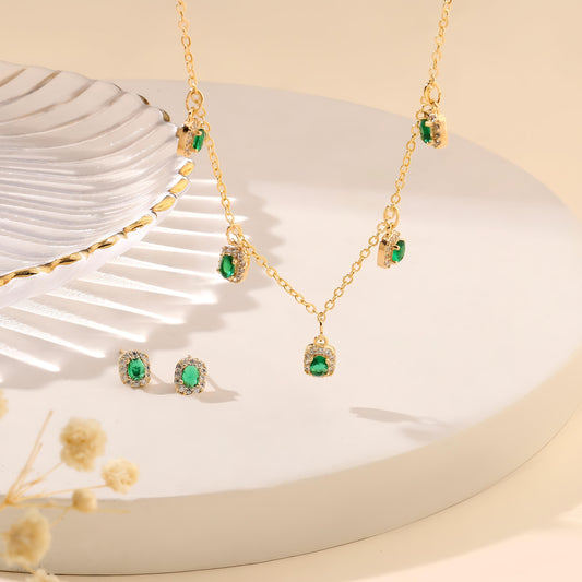Emerald Tassel Necklace and Earrings Set by Gleamy