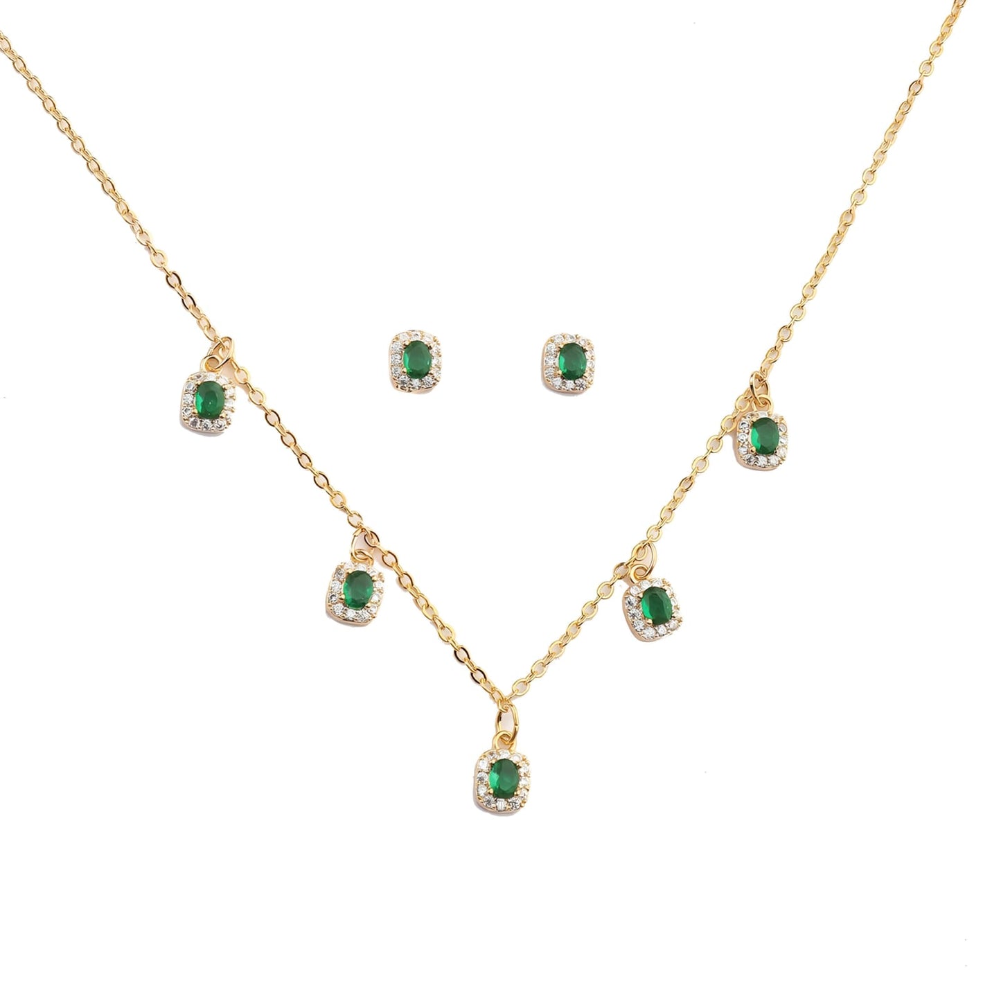 Emerald Tassel Necklace and Earrings Set by Gleamy